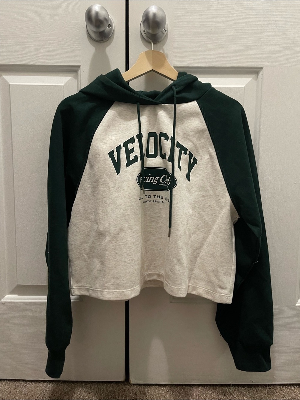 Velocity Graphic Raglan Hoodie Sweatshirt - Cream and Dark Green